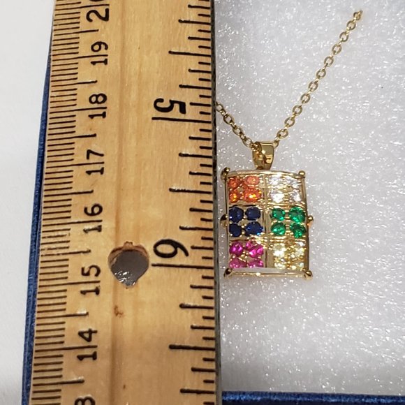 Multi-color cubic zirconia pendant 20 in plus adjustable in goldtone/Brass - Picture 2 of 4